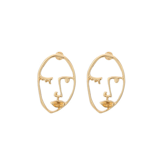 Abstract Face Earrings in Gold