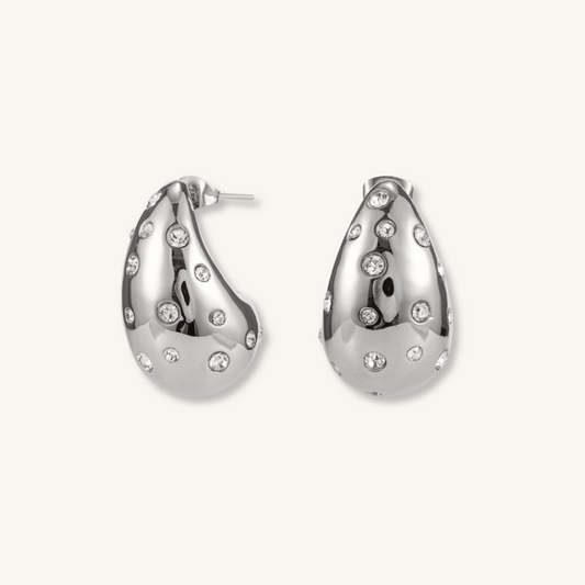 Large Drop Rhinestone Earrings (silver)